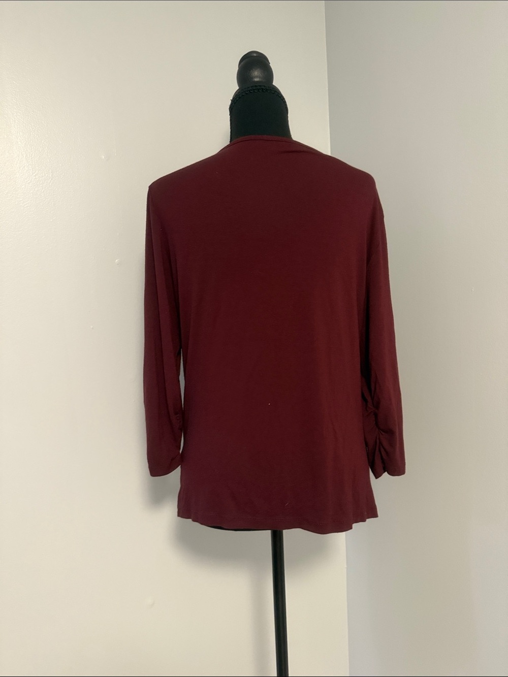 New York & Company Burgundy Ruched Front Long Sleeve Top - Picture 3 of 3